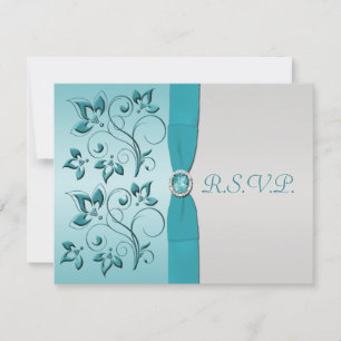 Carte RSVP RIBBON Aqua, Quinceanera argent imprimé