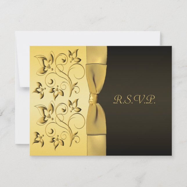 Carte RSVP RIBBON Black, Gold Floral (Devant)