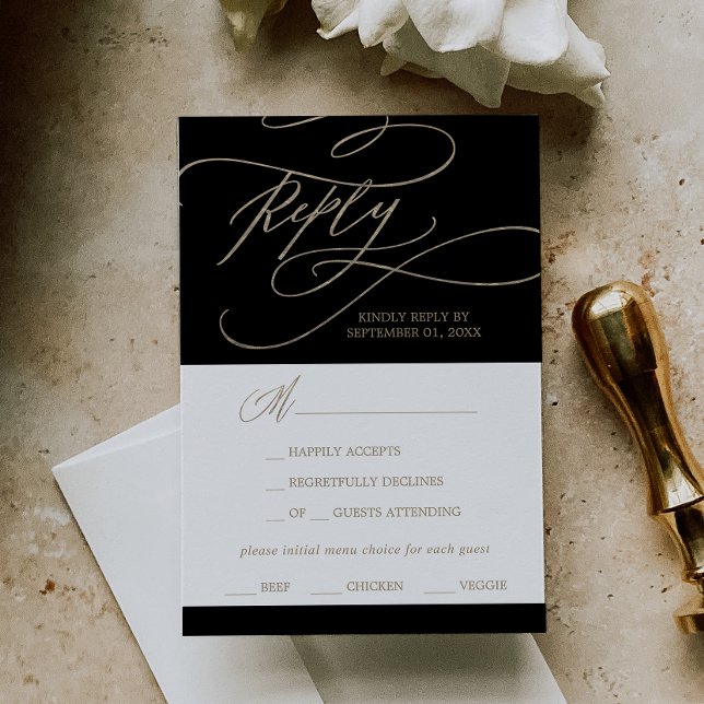 Carte RSVP Romantic Gold et Black Menu Choix (Créateur téléchargé)