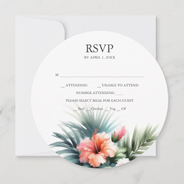 Carte RSVP Ronde Tropical Invitations empilables (Devant)