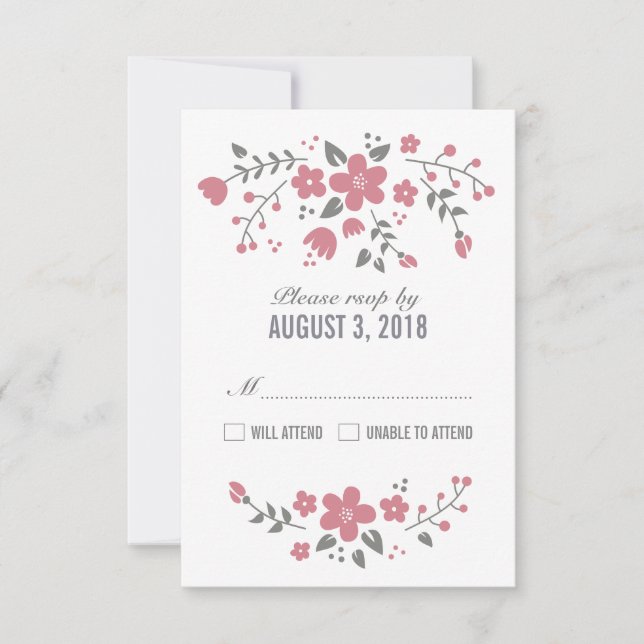 Carte RSVP Rose Blanc Plutôt Floral (Devant)