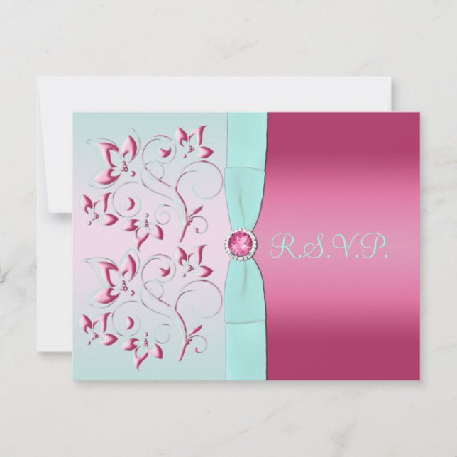 Carte RSVP rose et Aqua Floral (Devant)