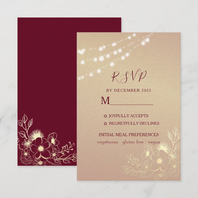 Carte RSVP rose Gold Burgundy Wedding (Devant / Derrière)