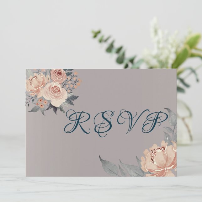 Carte RSVP rose Gold Romantic Rose Floral Wedding (Debout devant)