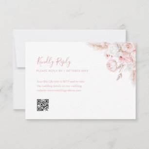 carte rsvp rose moderne à code qr floral poussiére