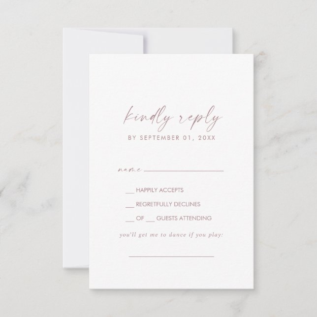 Carte RSVP Rose moderne Gold Script Song Demande (Devant)