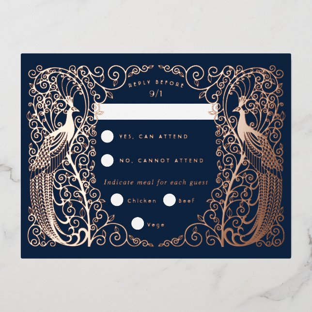 Carte Rsvp Rose or Art déco Marine (Recto)