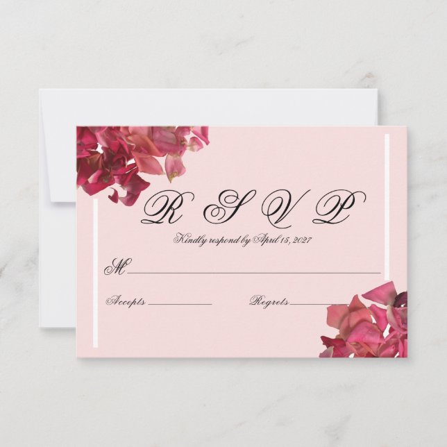 Carte RSVP rose Petal rose romantique mariage (Devant)