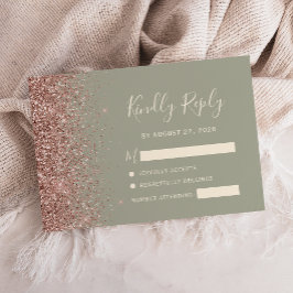 Carte RSVP Rose Vert moderne Parties scintillant o