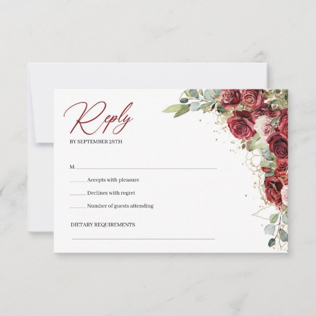 Carte rsvp rose verte à l'eucalyptus (Devant)
