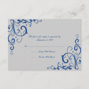 Carte RSVP Royal Blue and Grey Flourish Wedding