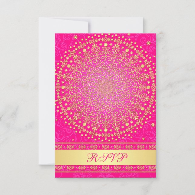 Carte RSVP RSVP de mariage rose et or (Devant)