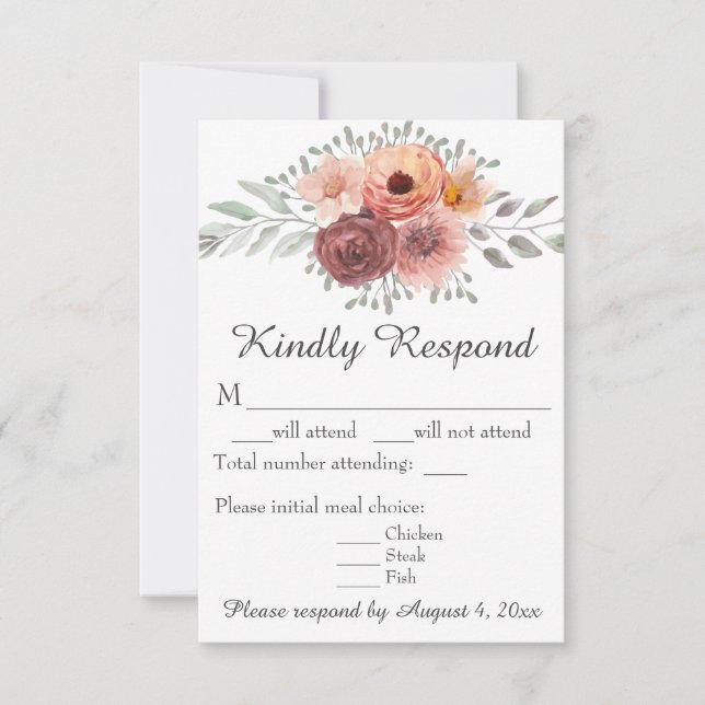 Carte RSVP Rush Rust Aquarelle Floral Wedal (Devant)