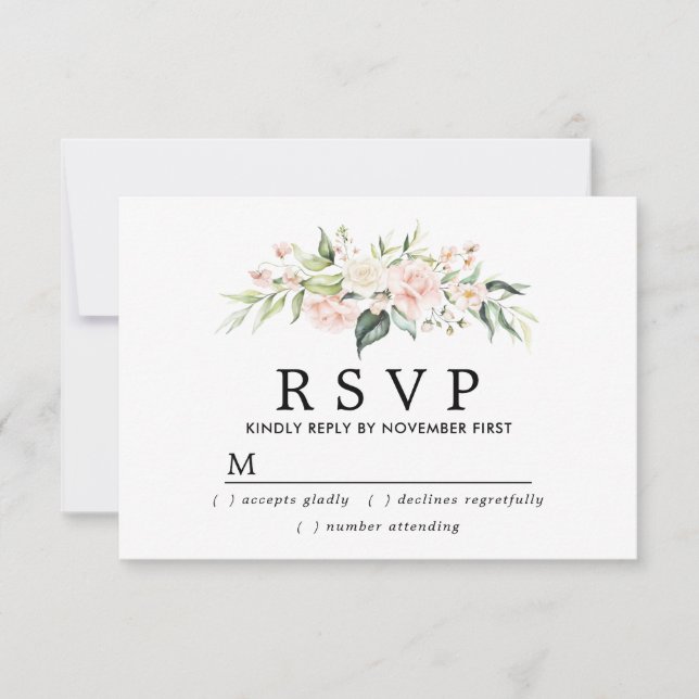 Carte RSVP Russe Blush Rose Floral Quinceanera (Devant)