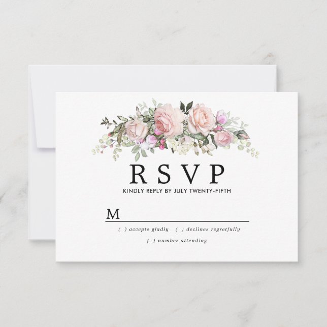 Carte RSVP Russe Blush Rose Floral Quinceanera (Devant)