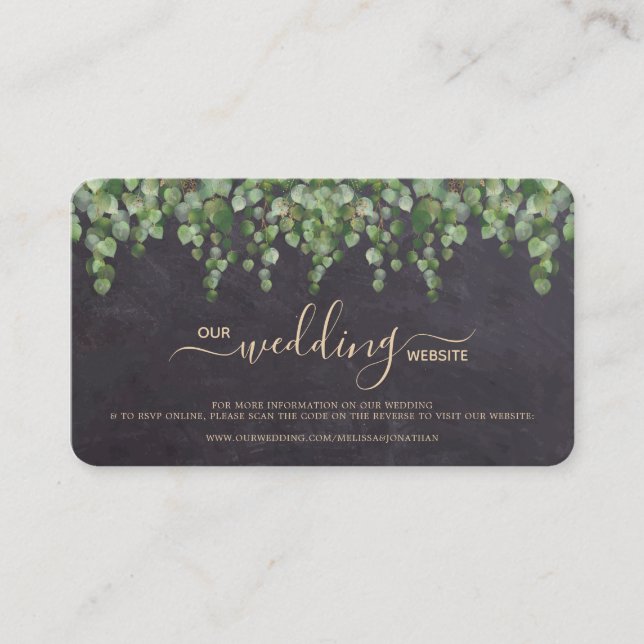 Carte RSVP Russe Mariage Eucalyptus Code QR (Devant)
