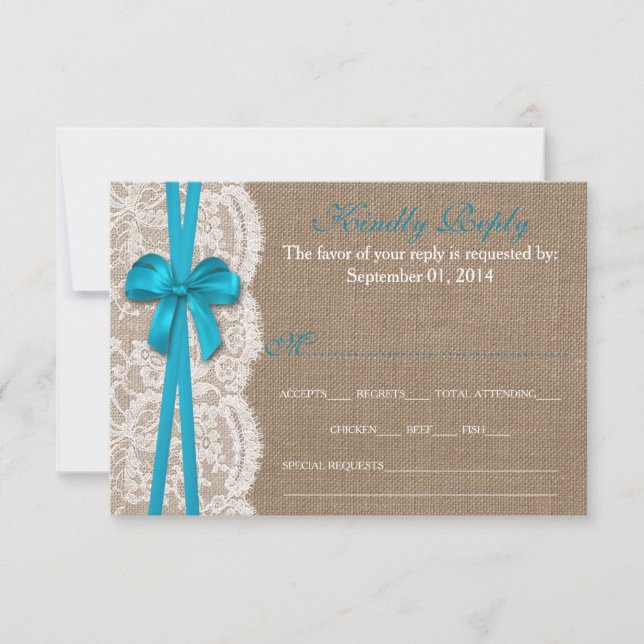 Carte RSVP Rustic Blue Bow Mariage Collection (Devant)