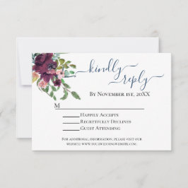 Carte RSVP Rustic Blue et Bourgogne Floral Wedding
