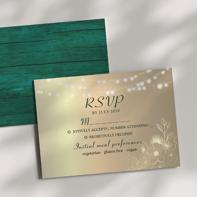 Carte RSVP Rustic Emerald Green Gold Wedding (Créateur téléchargé)