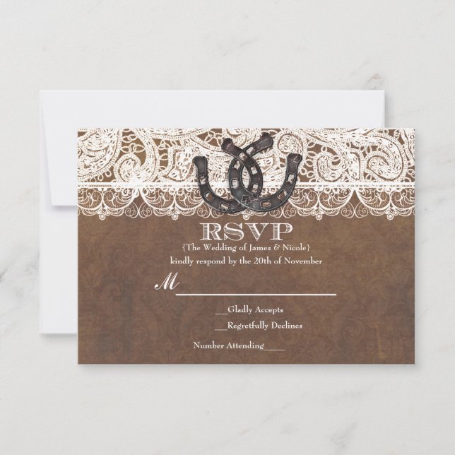 Carte RSVP Rustic Horseshoes & Mariage campagnard  (Devant)