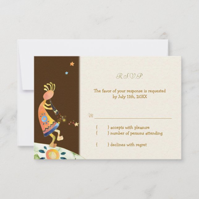 Carte RSVP Rustic Kokopelli Tribal Wedding (Devant)