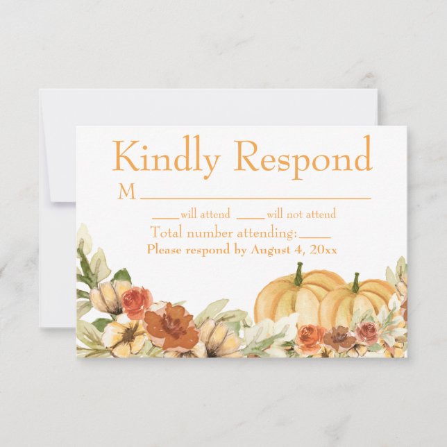 Carte RSVP Rustic Watercolor Citrouille Wedding (Devant)