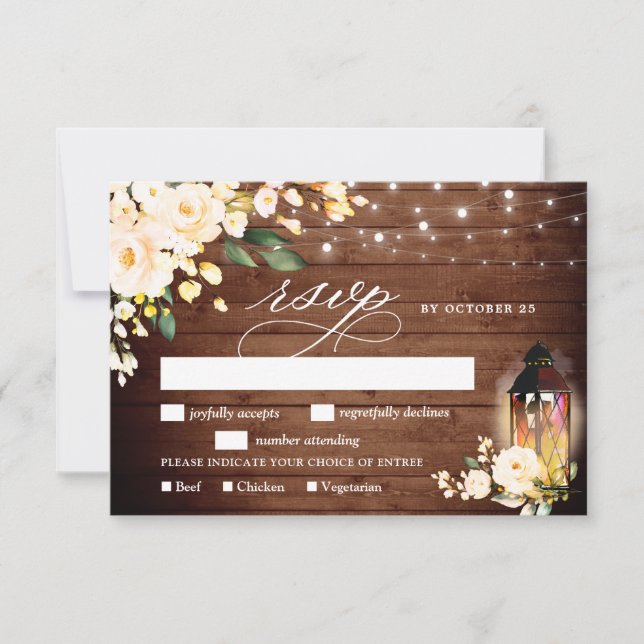 Carte RSVP Rustic Wood & Blush Rose Greenery (Devant)