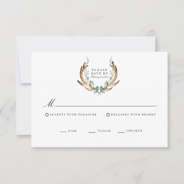 Carte RSVP Rustique Antler & Greenery Watercolor (Devant)
