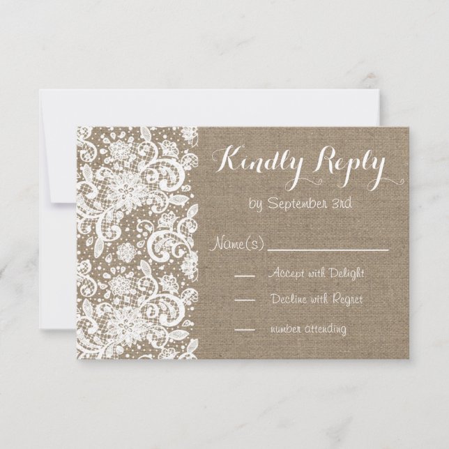 Carte RSVP rustique avec boucle et dentelle pour m (Devant)