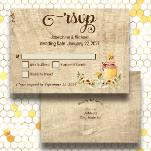 Carte RSVP Rustique Bumble Bee Wood Mariage campag