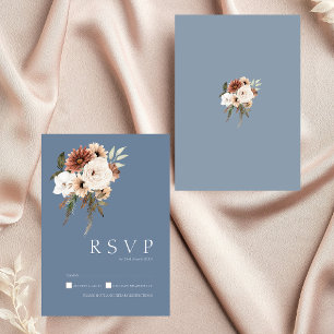 Carte RSVP Rustique Dusty Blue Peach Floral Weddin