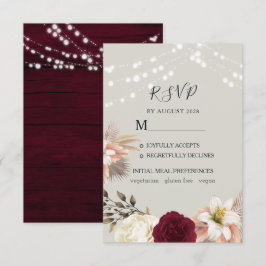 Carte RSVP Rustique Floral Burgundy Wedding