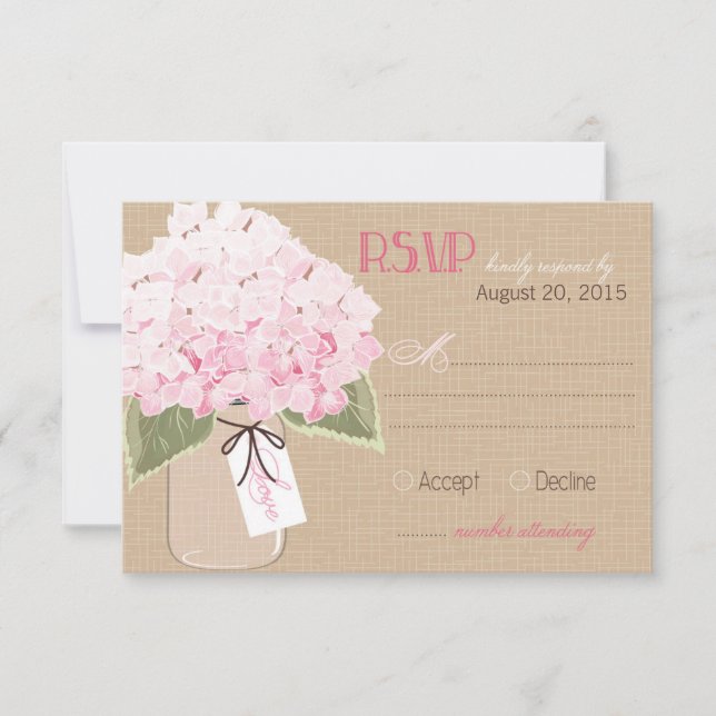 Carte RSVP Rustique Hydrangea Jar Burlap (Devant)