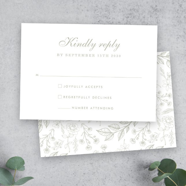 Carte RSVP Sage Green Floral Wedding (Créateur téléchargé)