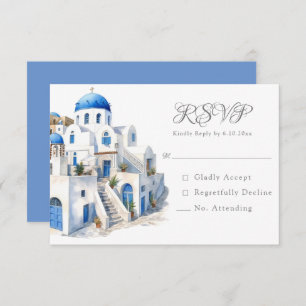 Carte RSVP Santorin bleu et blanc