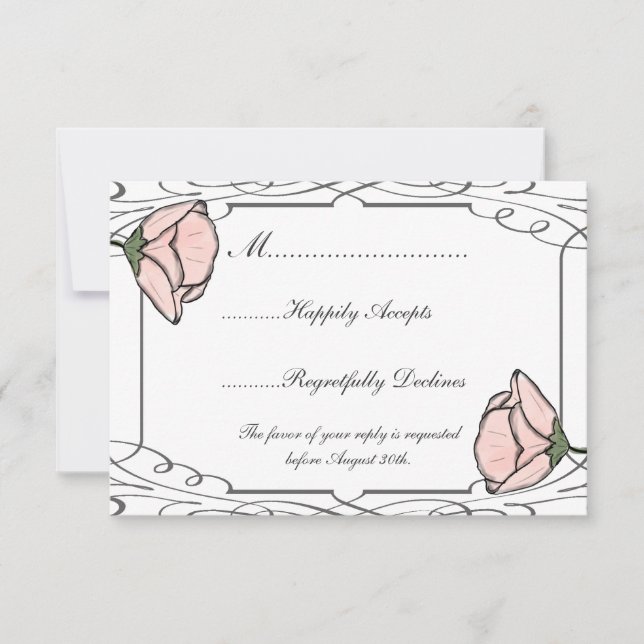 Carte RSVP Scrollwork et mariage rose Fleur (Devant)