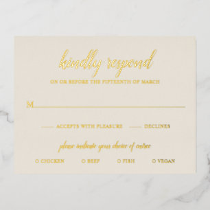 Carte RSVP simple Elegant Gold Foil Ivory Wedding