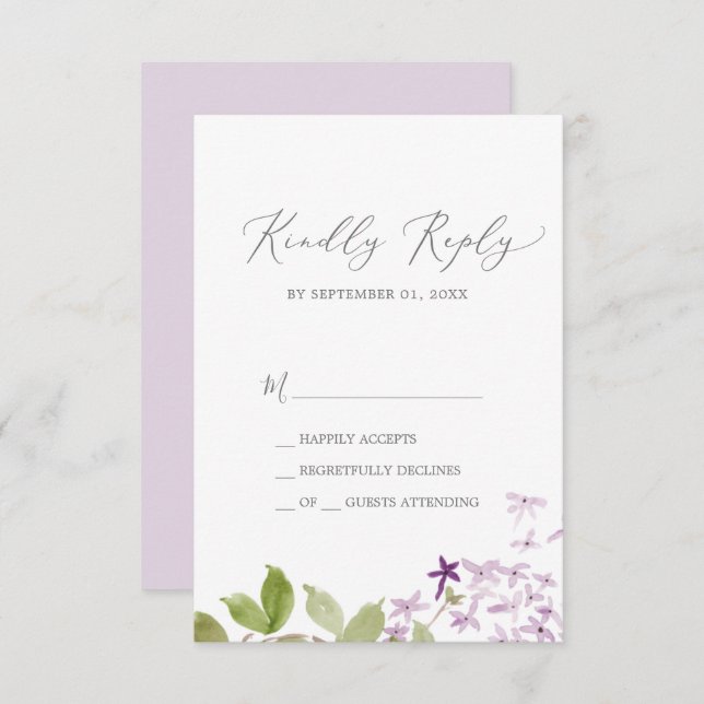 Carte RSVP simple Lilac Rustique (Devant / Derrière)
