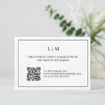 Carte RSVP simple Monogramme blanc QR Code Mariage