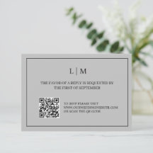 Carte RSVP simple Monogramme gris QR Code Mariage