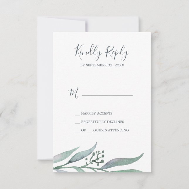 Carte RSVP simple Purple et Green Eucalyptus (Devant)