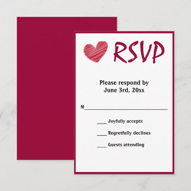 Carte RSVP simple Sketchy Red Heart Wedt (Devant / Derrière)