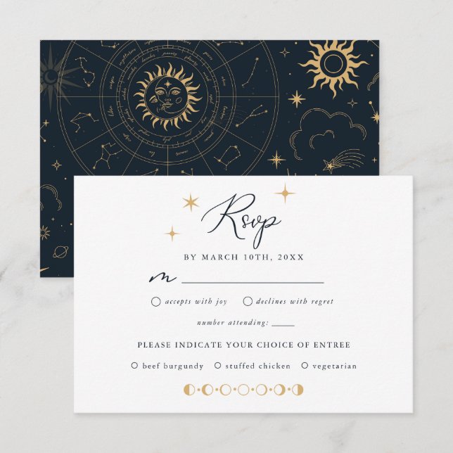 Carte RSVP Soleil céleste et étoiles Lune (Devant / Derrière)