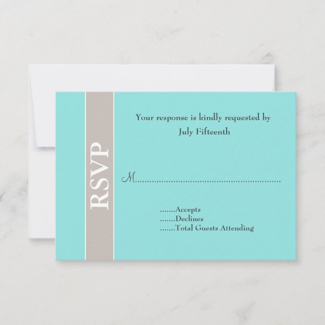 Carte RSVP style Taupe et Aqua Blue Wedding (Devant)