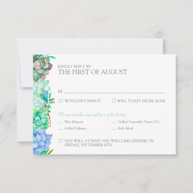 Carte RSVP Succulente Aquarelle - détaillée (Devant)