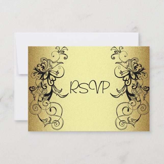 Carte RSVP Tous les événements Elégant Or Black Fl (Devant)