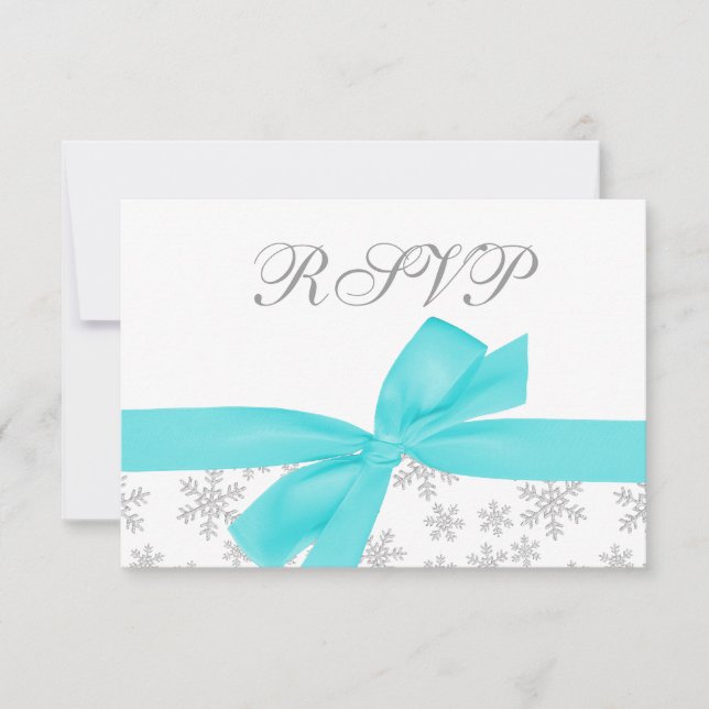 Carte RSVP Turquoise Bow Silver Snowflakes (Devant)