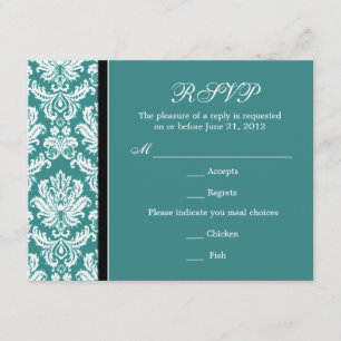 Carte RSVP Turquoise Damask classique