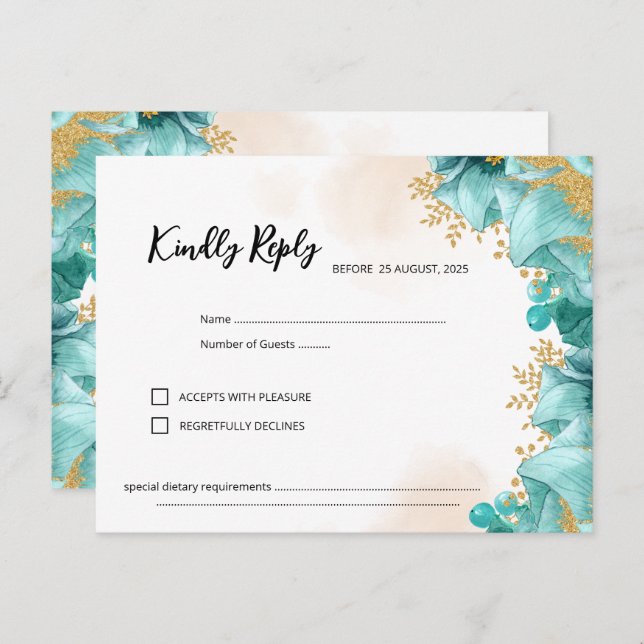 Carte RSVP Turquoise élégante (Devant / Derrière)