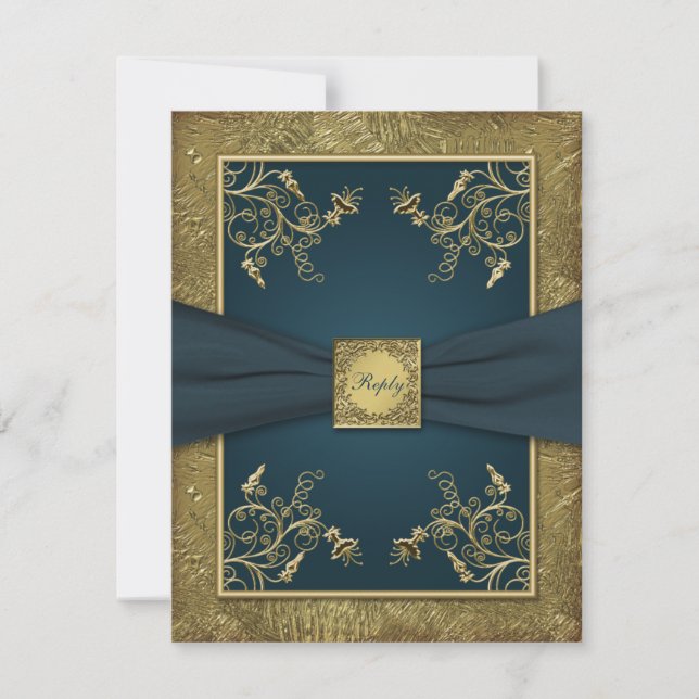 Carte RSVP turquoise et Gold Floral (Devant)